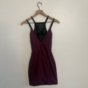 Burgundy Dress with Black Mesh Detail